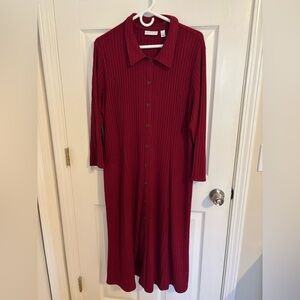 Susan Graver Elegant Burgundy Button-Down Dress - XL